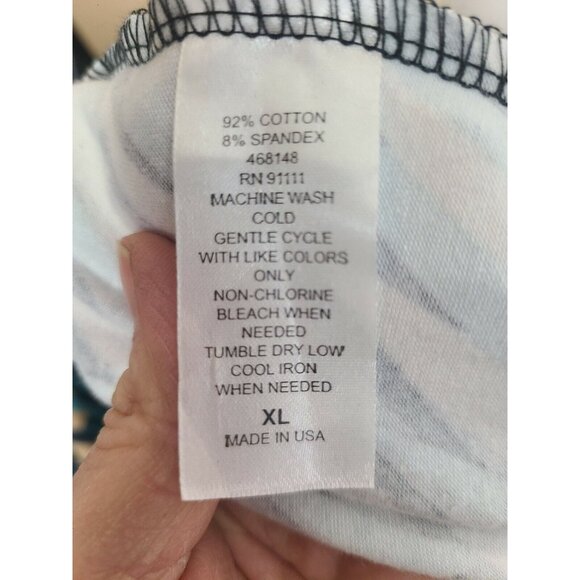 Juno Active Womens Tunic Top Size XL Black Blue Abstract Art 3/4 Sleeve Stretch - Picture 6 of 6